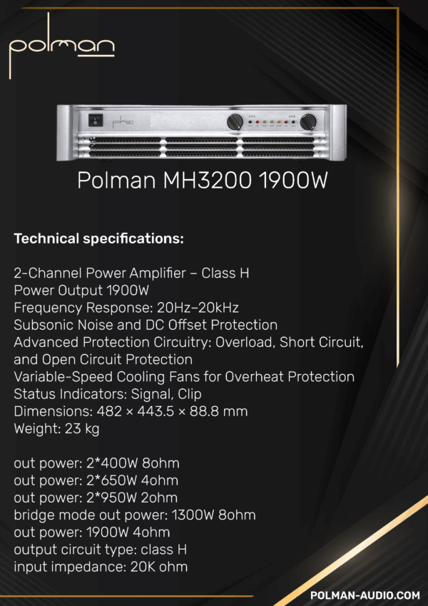 Polman MH3200 1900W Amplifier - Image 4